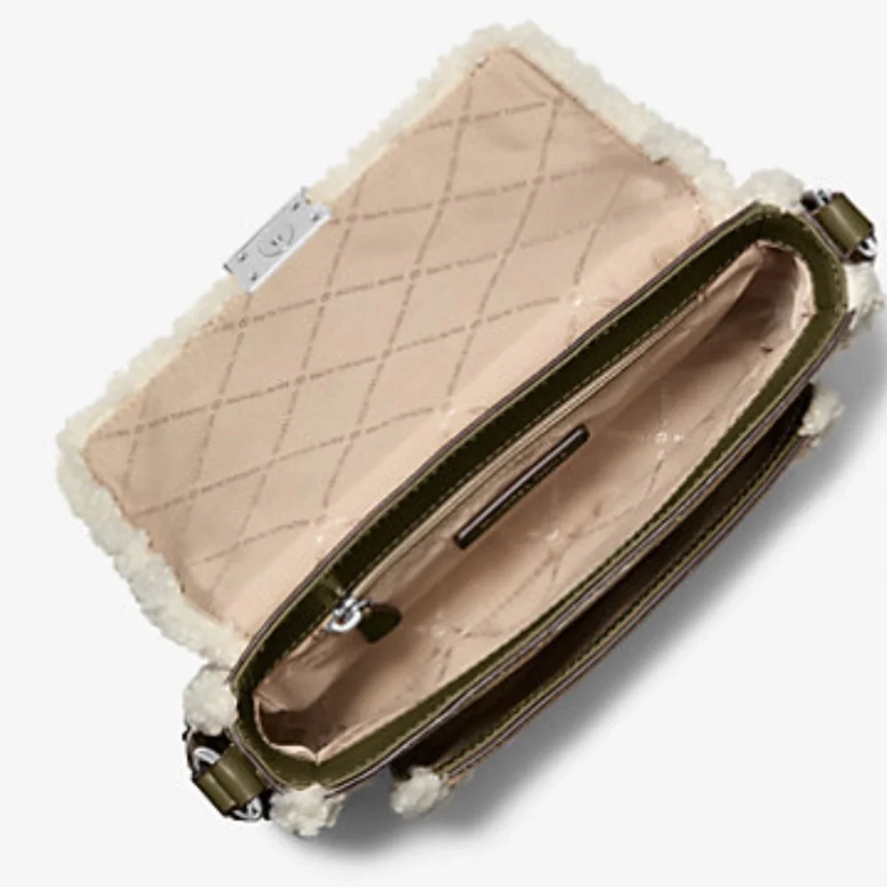 MICHAEL KORS Bradshaw Medium Suede and Faux Shearling Messenger Bag
Olive 
NWT - Picture 4 of 16